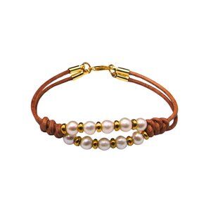 Leather Bracelet with Pearls & Lobster Claw Clasp